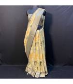 Orghanza Cream Saree With Black Brocket Blouse