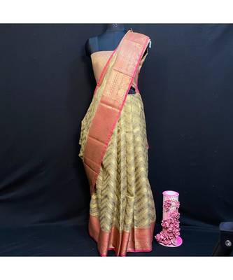 Laherya Banarasi tissue Saree With RoyalBlue Blouse 1