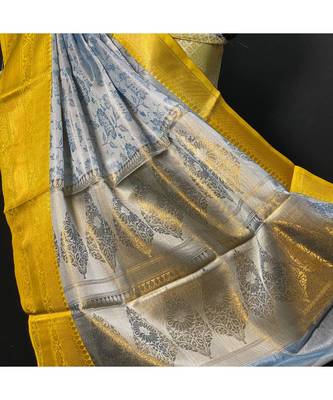 Grey Kanchi Brocket Saree Yellow Blouse 4