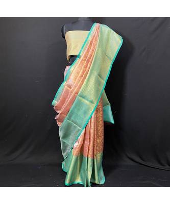 Pink Kanchi Brocket Saree Green Blouse 1