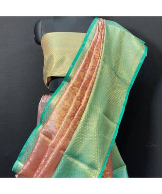 Pink Kanchi Brocket Saree Green Blouse 2