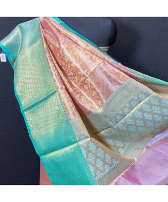 Pink Kanchi Brocket Saree Green Blouse 3