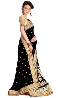 Trendmalls Black embroidered silk Party Wear Saree With Blouse 4