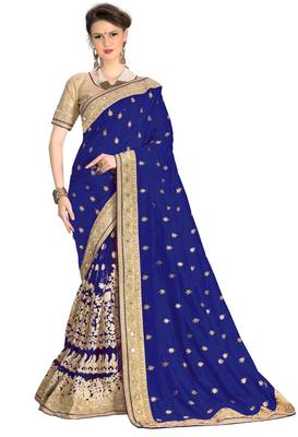 Trendmalls Blue embroidered silk saree with blouse  1