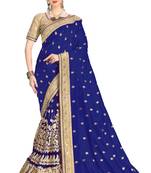 Trendmalls Blue embroidered silk saree with blouse 