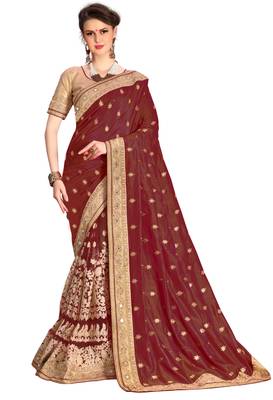 Trendmalls Brown embroidered silk saree with blouse  1