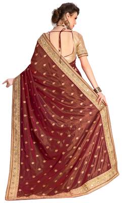 Trendmalls Brown embroidered silk saree with blouse  2