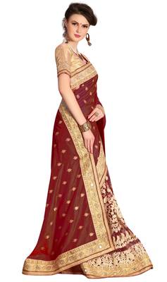 Trendmalls Brown embroidered silk saree with blouse  4