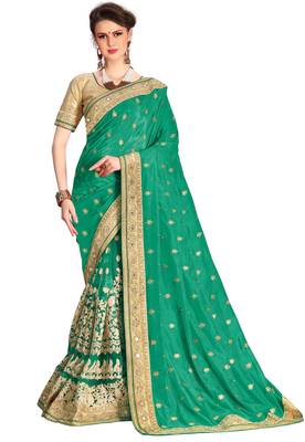 Trendmalls Green embroidered silk saree with blouse  1