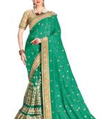 Trendmalls Green embroidered silk saree with blouse 