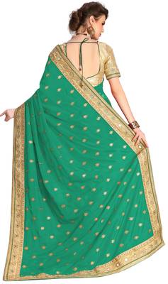 Trendmalls Green embroidered silk saree with blouse  2