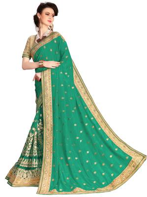 Trendmalls Green embroidered silk saree with blouse  3