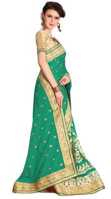 Trendmalls Green embroidered silk saree with blouse  4
