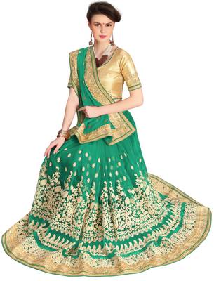 Trendmalls Green embroidered silk saree with blouse  5