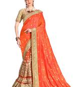 Trendmalls Orange embroidered silk saree with blouse 