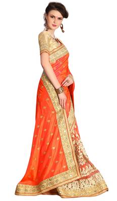 Trendmalls Orange embroidered silk saree with blouse  4