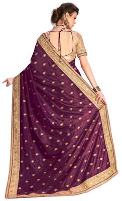 Trendmalls Purple embroidered silk saree with blouse  2