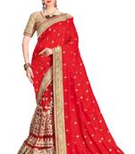 Trendmalls Red embroidered silk saree with blouse 