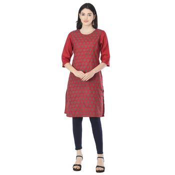 Maroon printed cotton kurtas-and-kurtis 1