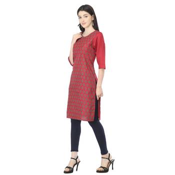 Maroon printed cotton kurtas-and-kurtis 3