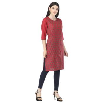 Maroon printed cotton kurtas-and-kurtis 4