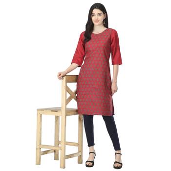Maroon printed cotton kurtas-and-kurtis 5