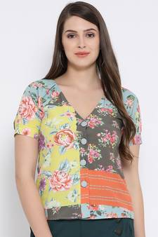 Yellow printed Polyester Top