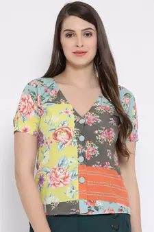 Yellow printed Polyester Top