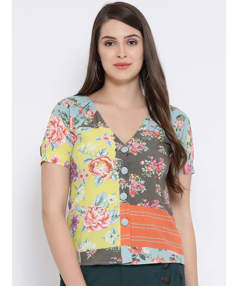 Yellow printed Polyester Top