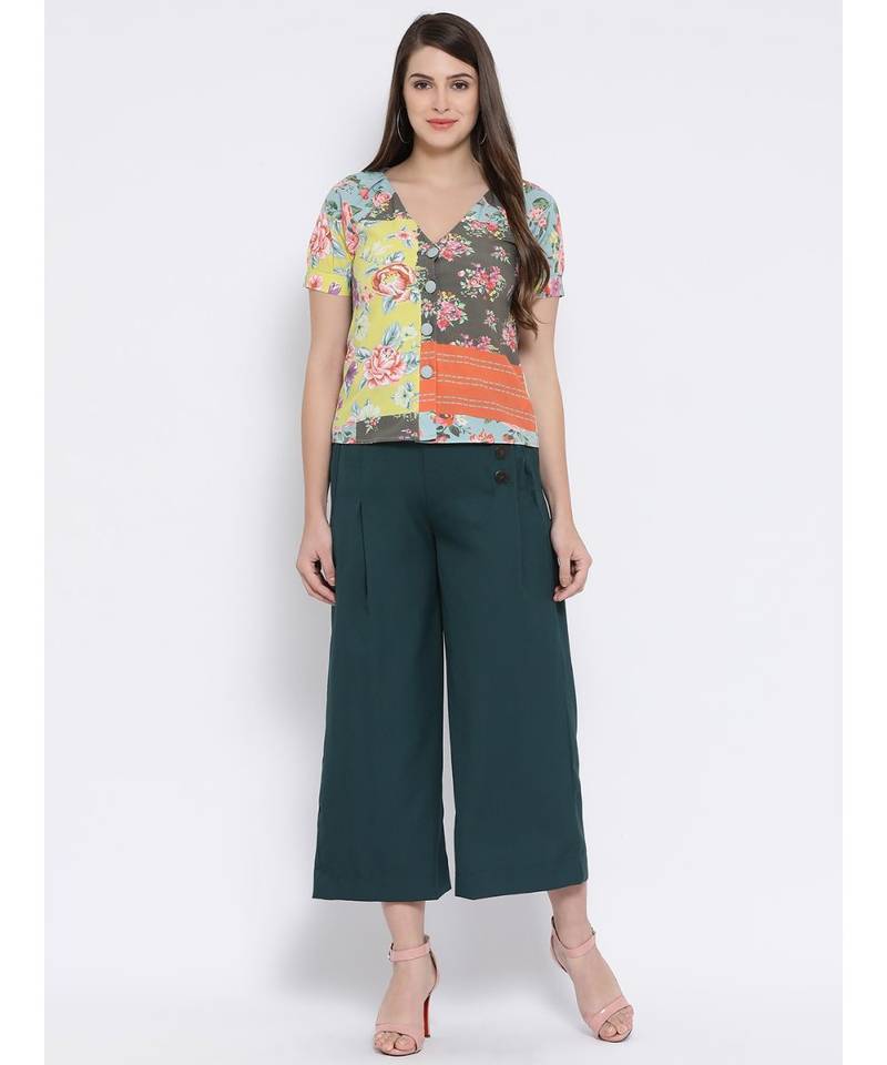 Yellow printed Polyester Top