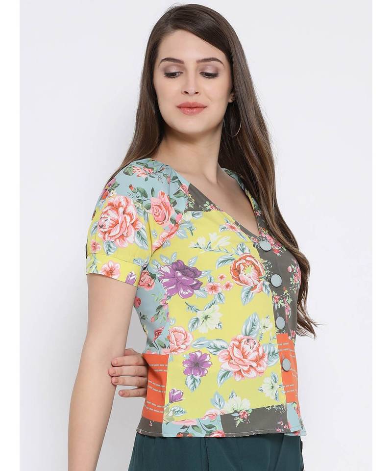 Yellow printed Polyester Top