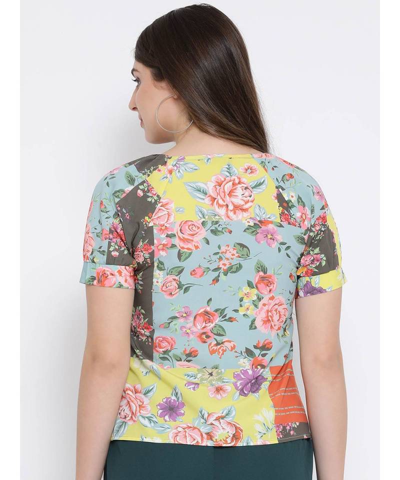 Yellow printed Polyester Top