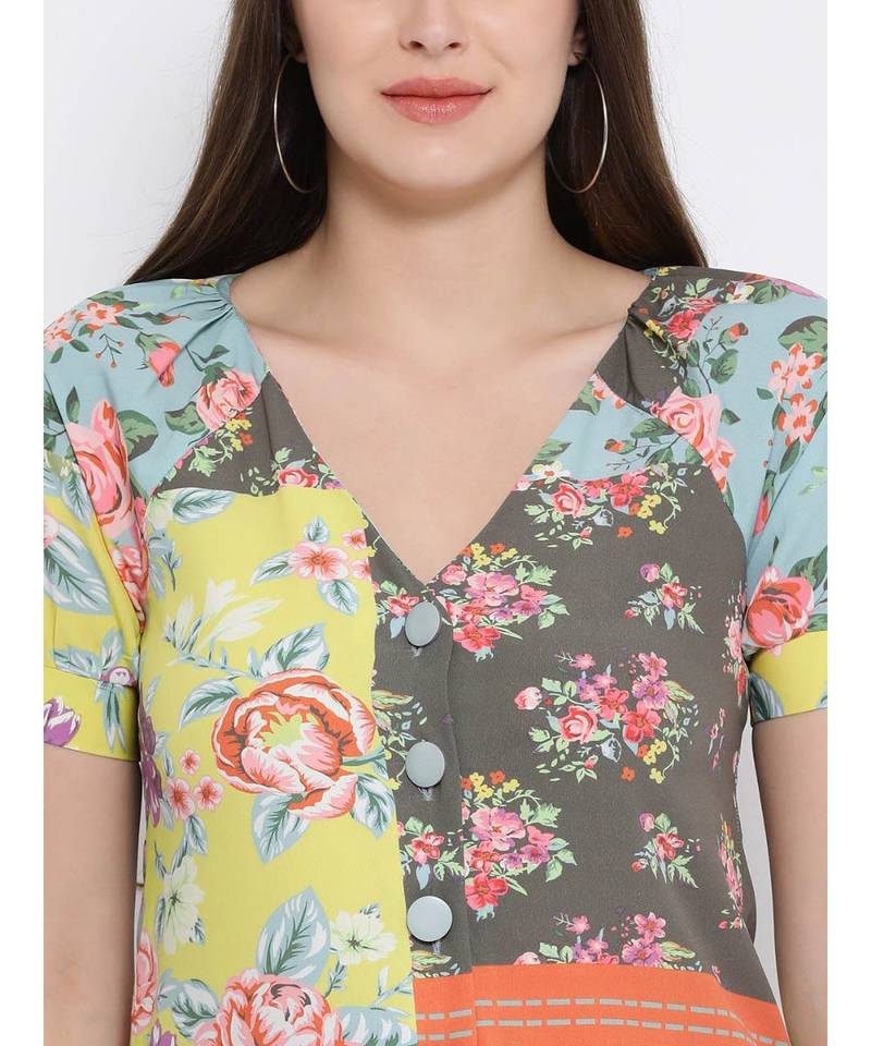 Yellow printed Polyester Top