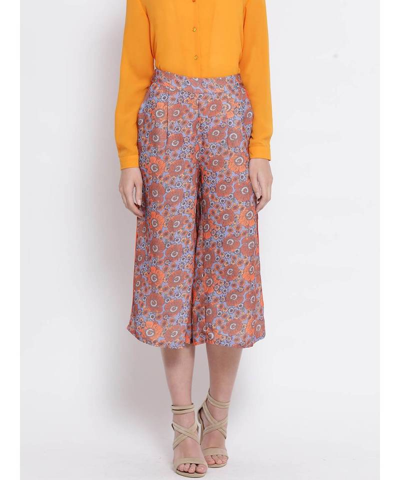 Orange printed Polyester Culottes