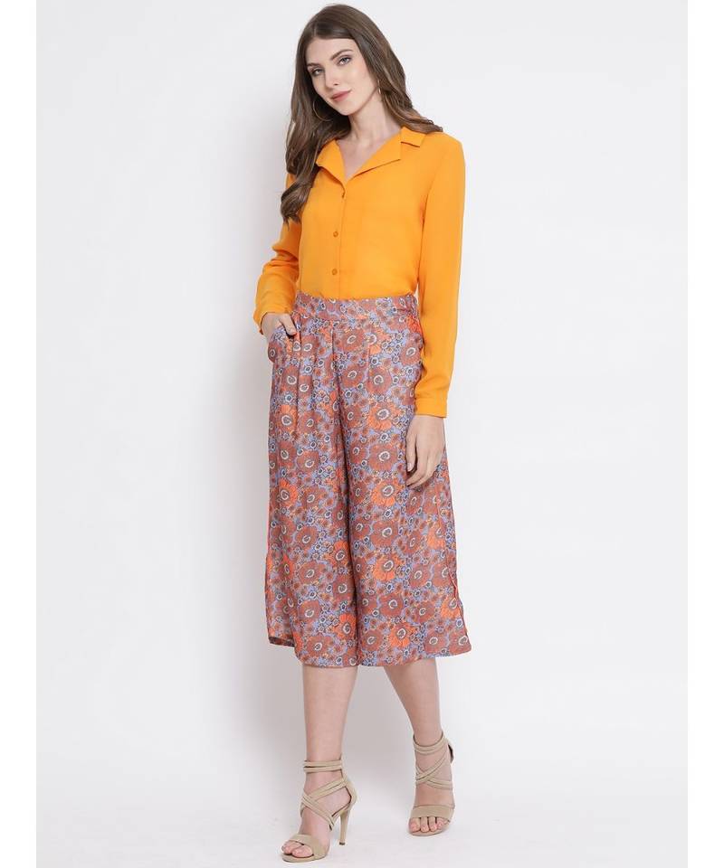 Orange printed Polyester Culottes