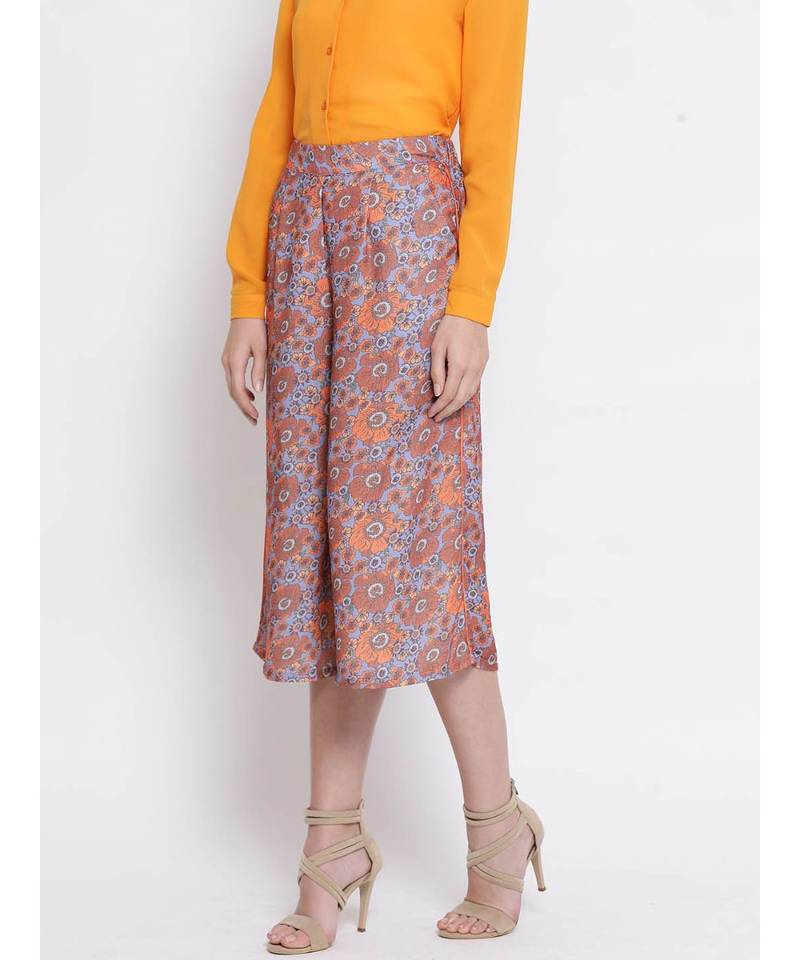 Orange printed Polyester Culottes