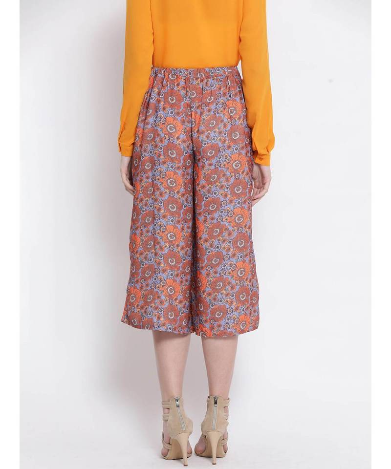 Orange printed Polyester Culottes