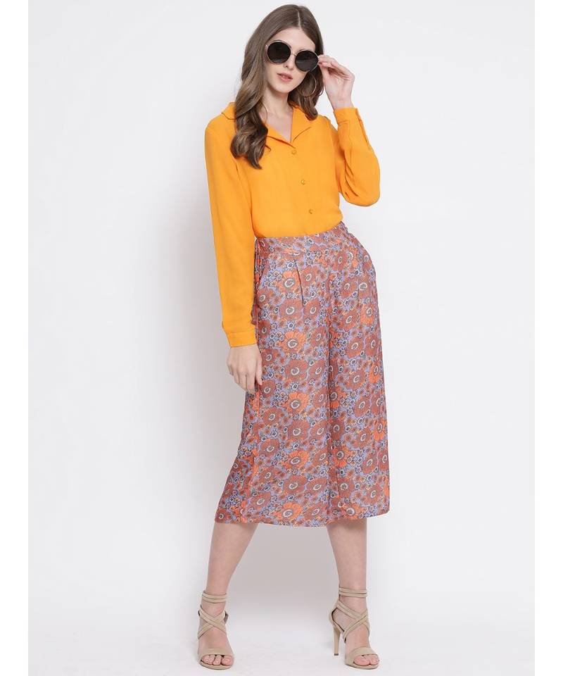 Orange printed Polyester Culottes