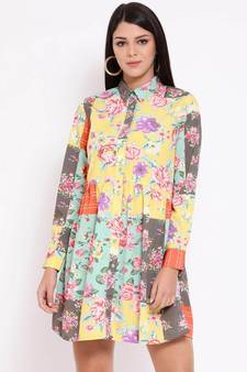 Yellow printed POLYESTER Dress