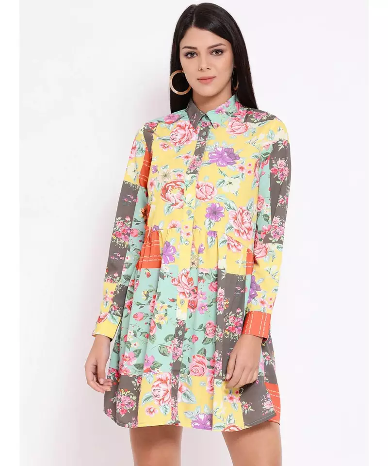 Yellow printed POLYESTER Dress
