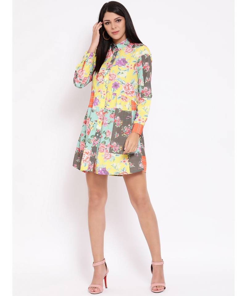 Yellow printed POLYESTER Dress