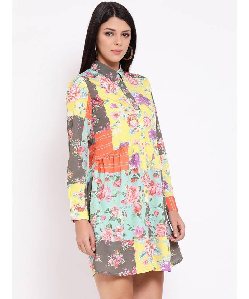 Yellow printed POLYESTER Dress