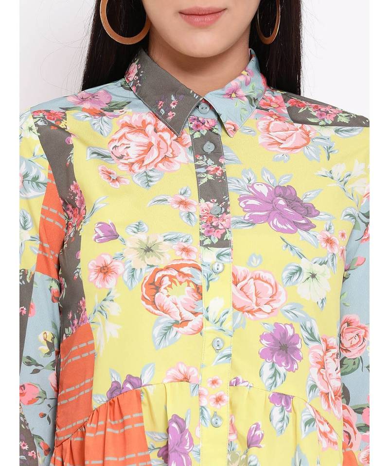 Yellow printed POLYESTER Dress