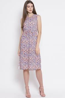 White printed Polyester Dress