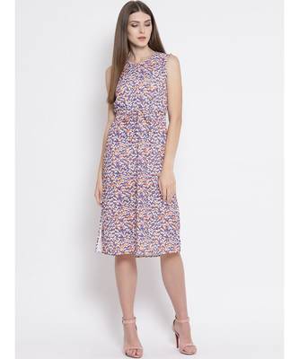 White printed Polyester Dress 1