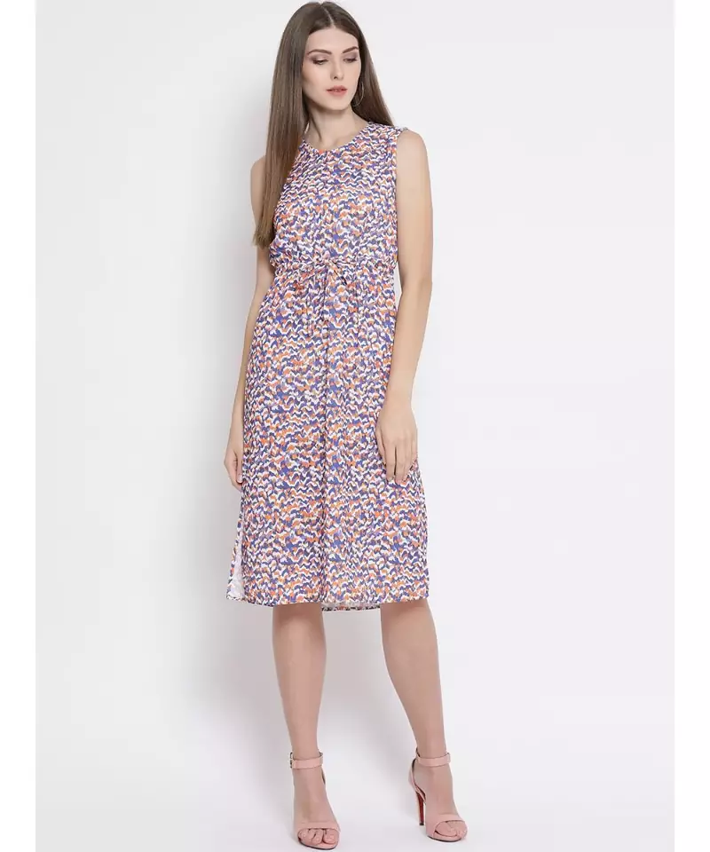 White printed Polyester Dress