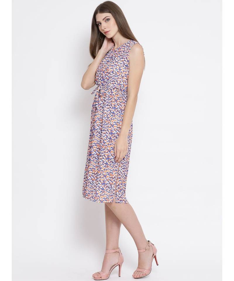 White printed Polyester Dress