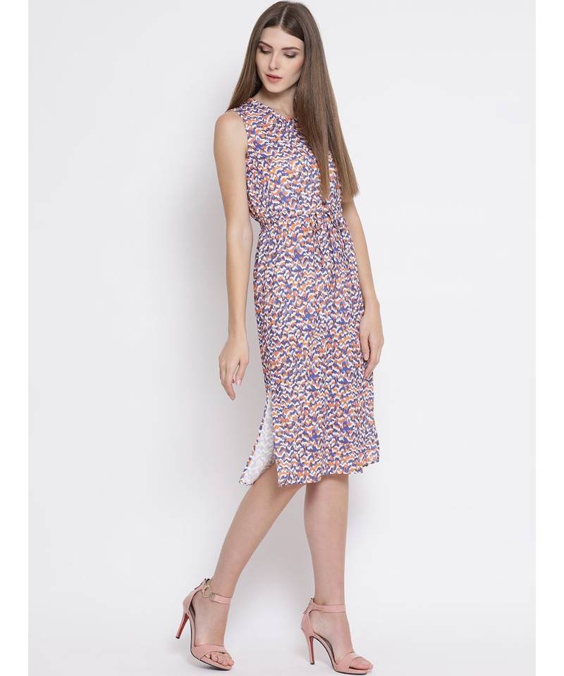 White printed Polyester Dress