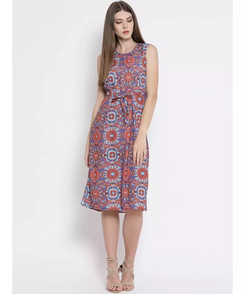 Orange printed Polyester Dress