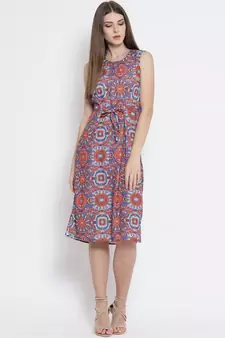 Orange printed Polyester Dress
